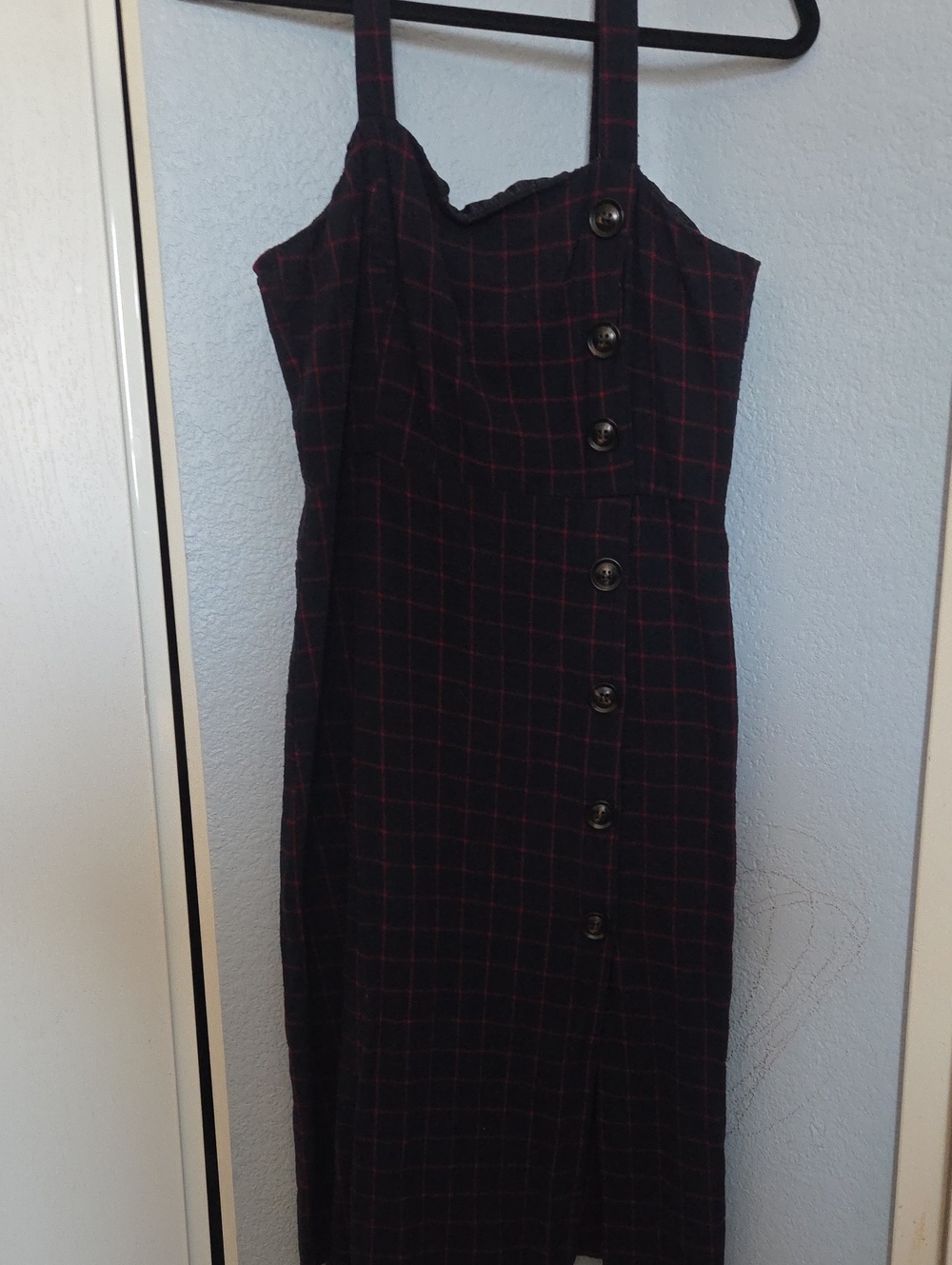 Essue Dark Academia 90s Grunge Dress with Red Windowpane and Button Front
